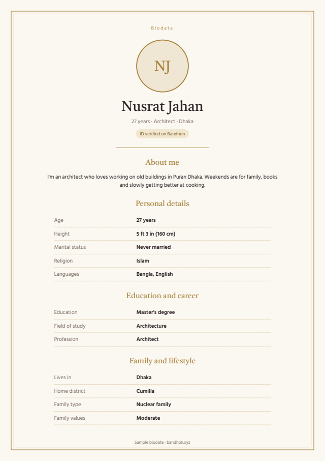 Classic biodata design, sample