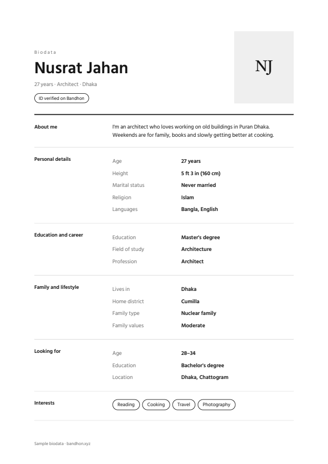 Minimal biodata design, sample