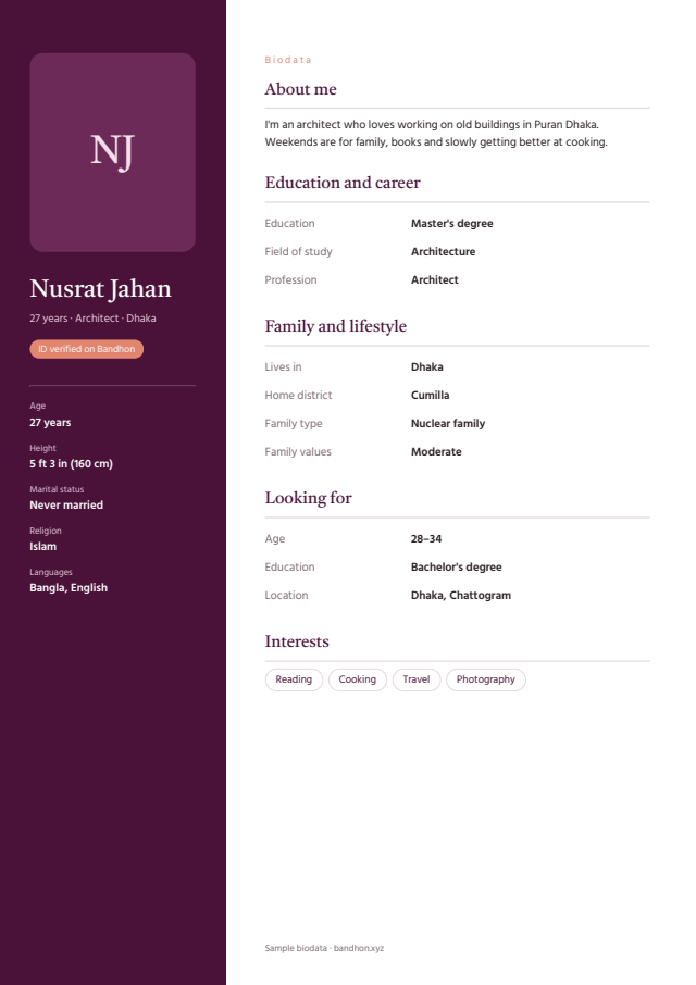 Plum biodata design, sample